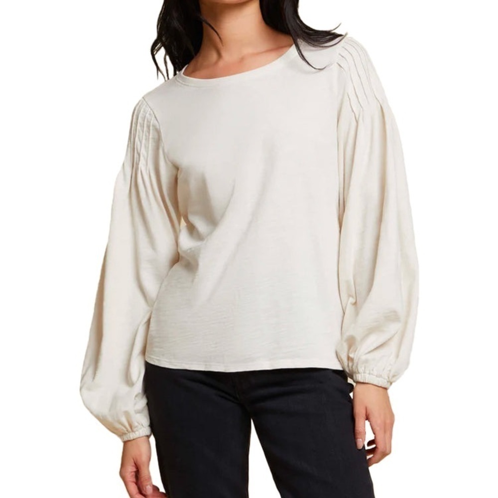 Nation LTD Sabine Cream Puff Sleeve Long Sleeve Tee Crewneck Cotton Shirt Small